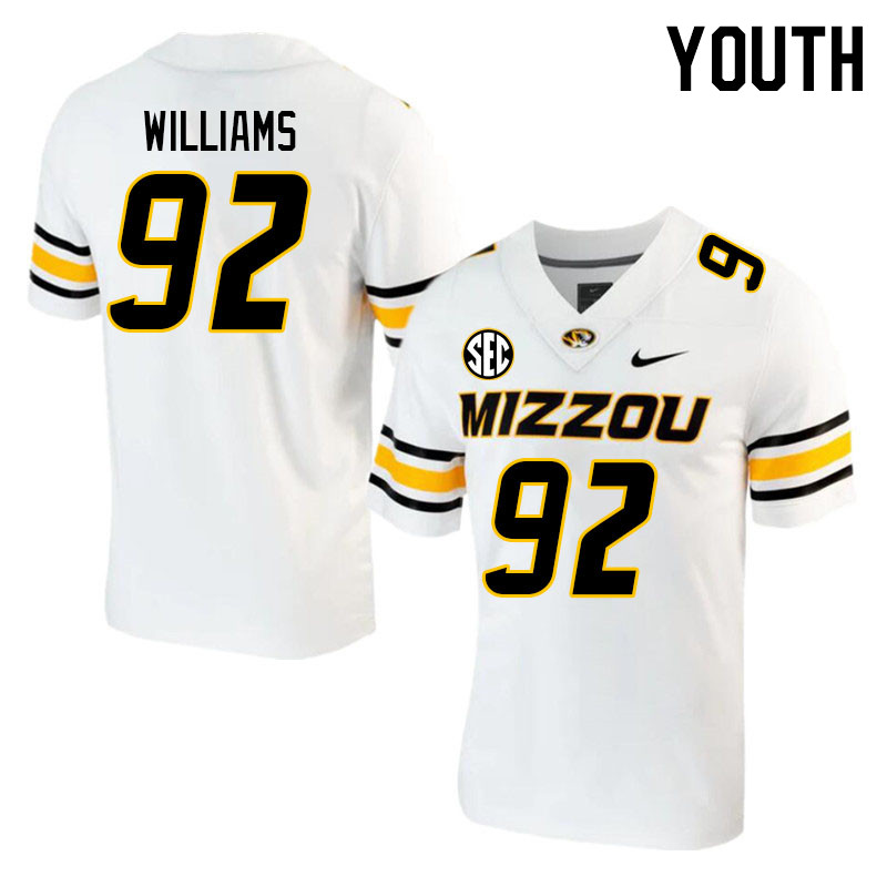 Youth #92 Kristian Williams Missouri Tigers College 2023 Football Stitched Jerseys Sale-White - Click Image to Close